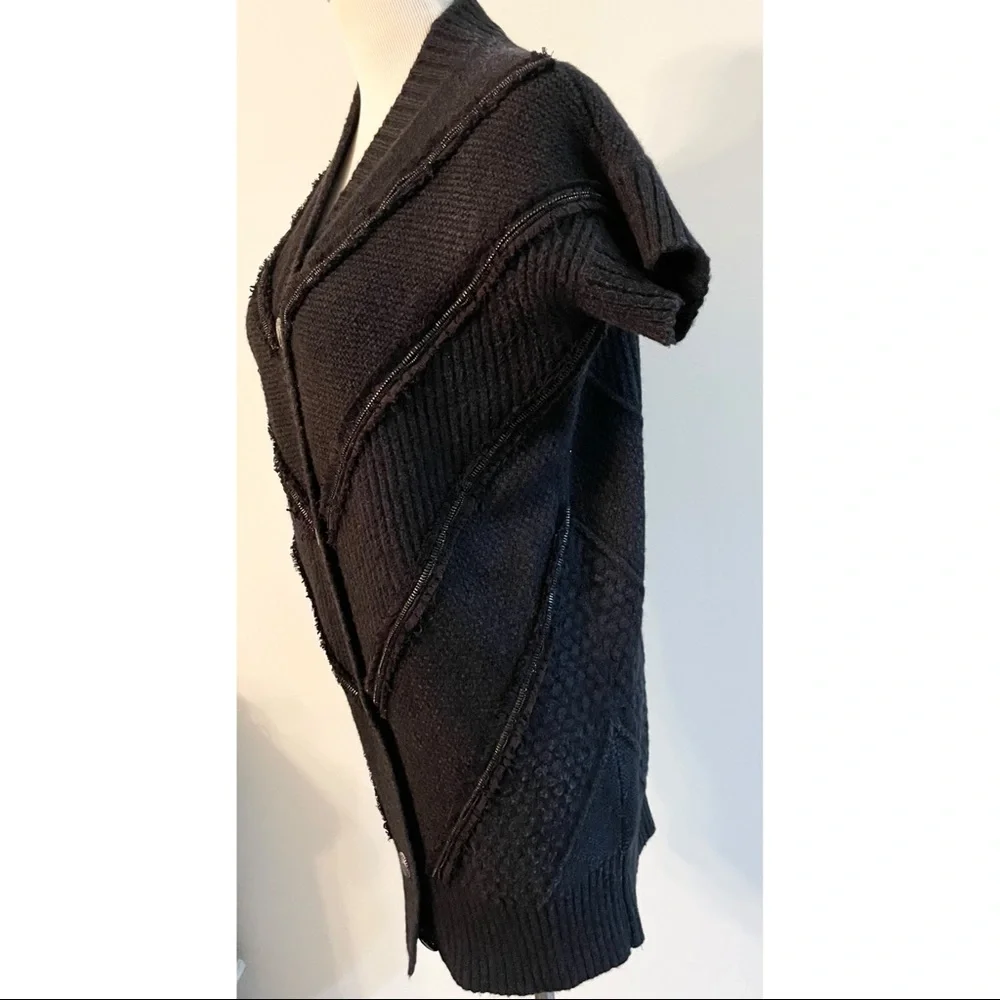 CHANEL Charcoal Grey Signature Button Short Sleeve Cardigan Sweater